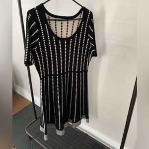 Plus Size Black and White Vertical Stripe Dress